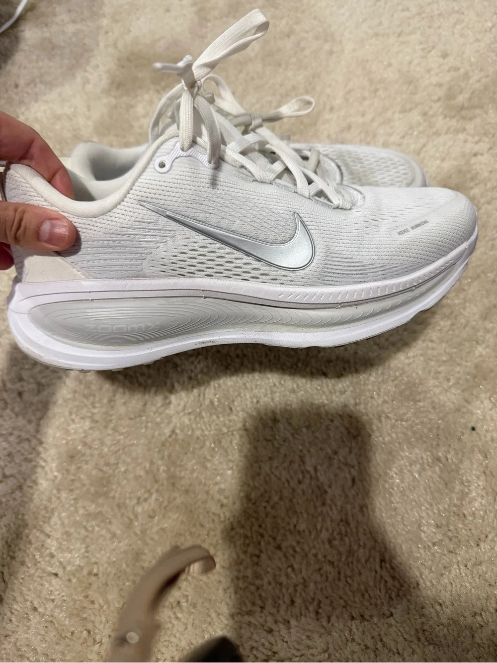Nike Women's White Athletic Running Shoes with Silver Swoosh